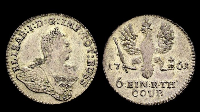 Монета 1/6 талера Елизавета Петровна, 1761 г, Пруссия