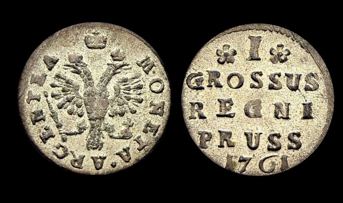 Монета 1 грошен Елизавета Петровна, 1761 г. Пруссия
