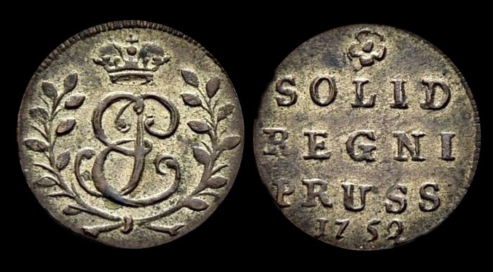 Монета 1 шиллинг Елизавета Петровна, 1759 г. Пруссия