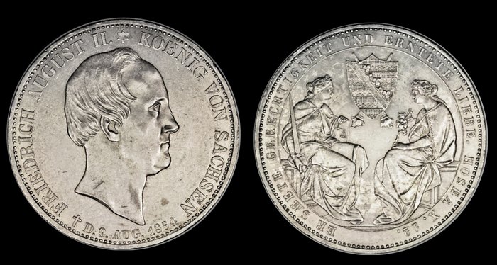2 талера (3,5 гульдена) 1854 г. королевство Саксония, Германия
