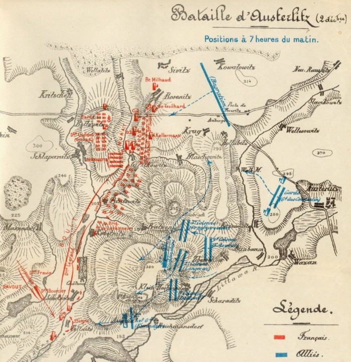 Расположение русско-австрийской и французской армий к началу Аустерлицкого сражения, карта