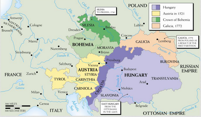 Австрия в конце 18 века, карта