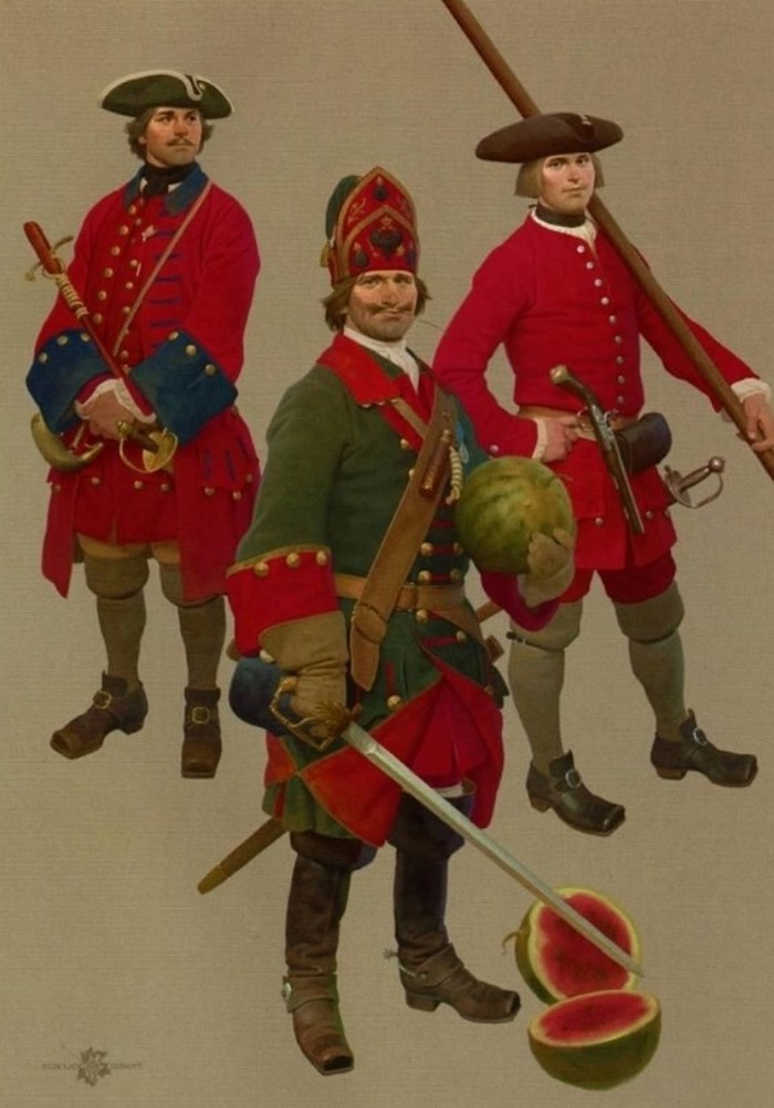 Чины при Петре 1: артиллерист, пикинер, конный гренадер