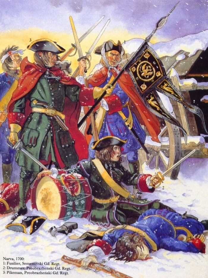 Форма гвардии Петра (три полка) под Нарвой