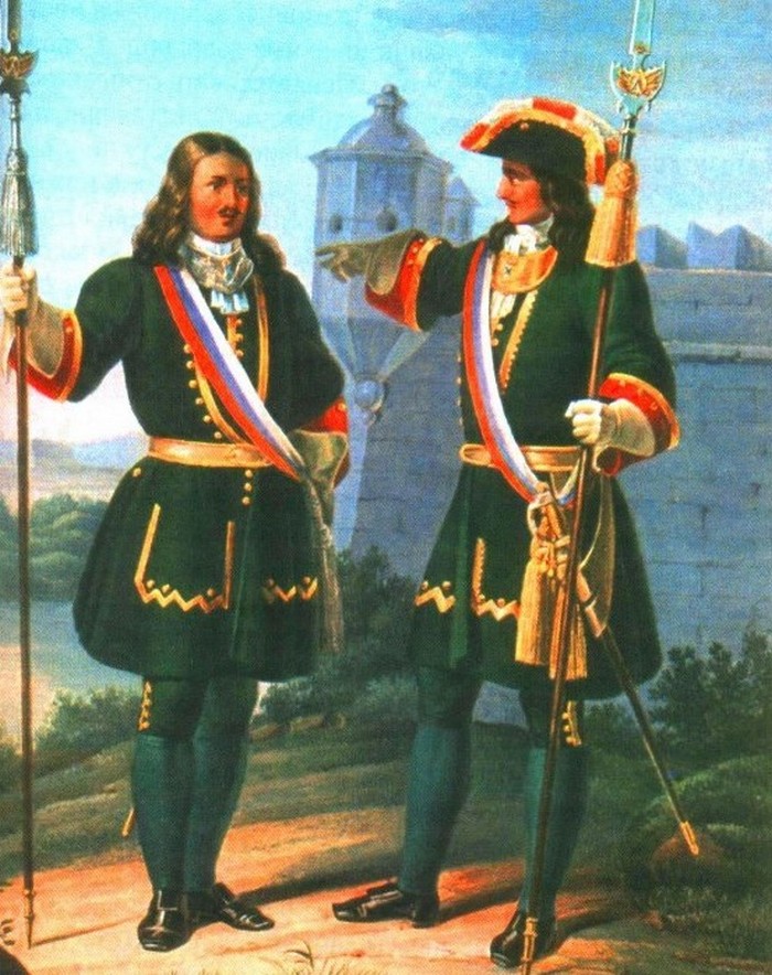 Обер-офицер и штаб-офицер лейб-гвардии Преображенского полка 1709 г., форма