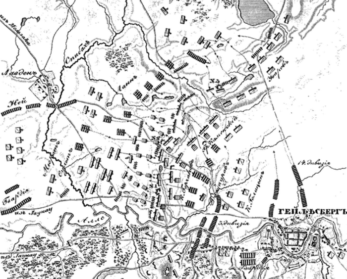 Сражение за рядуты под Гейльсбергом 1807 г., карта