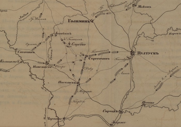 Движение русской и Наполеоновской армий к Пултусску и Голымину декабрь 1806 г., карта