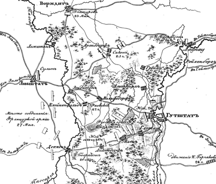Сражение у Гуттштата 23-28 мая 1807 г., карта