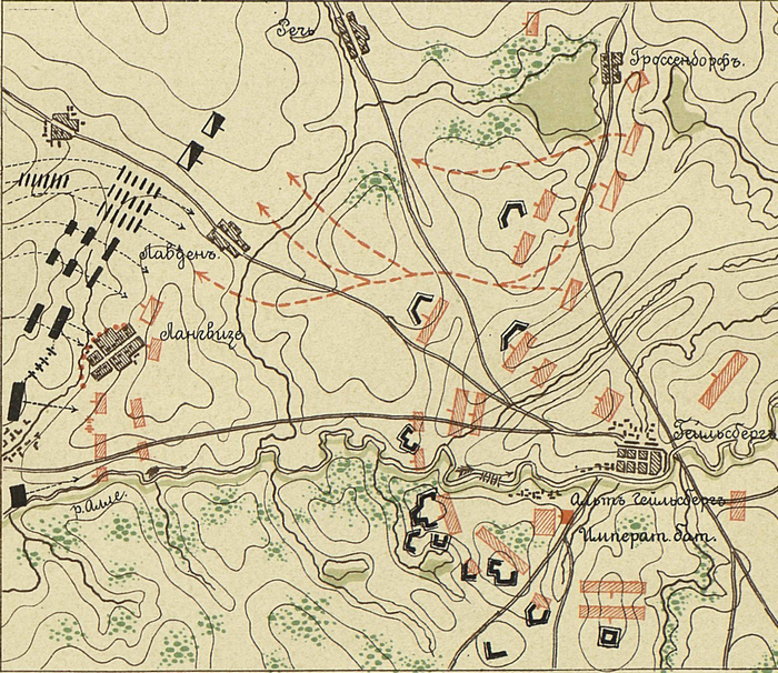 Положение армий к началу сражения при Гейльсберге 1807 г., карта