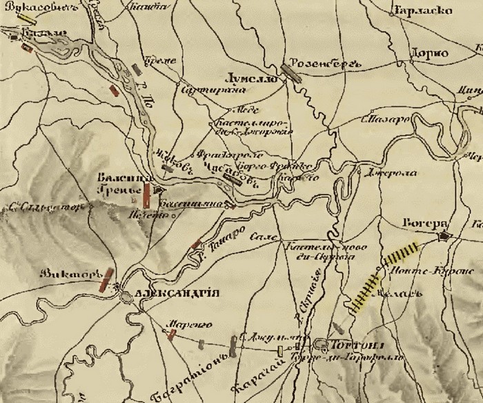 Итальянский поход Суворова Валенца-Александрия-Тортона-Вогера, карта