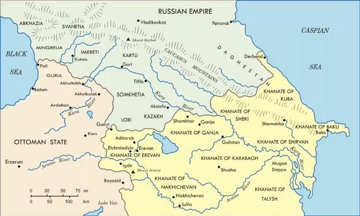 Кавказ в начале 19 века, карта