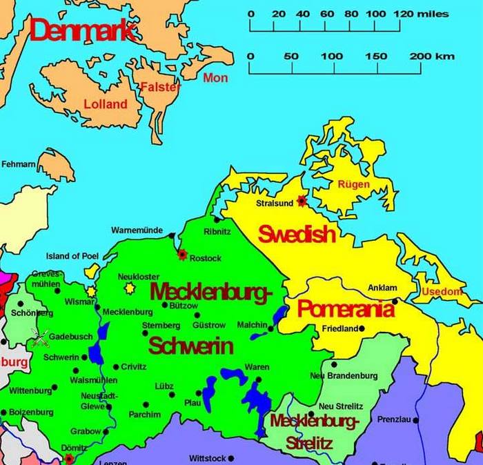 герцогство Мекленбург, Шведская Померания,Датское королевство
