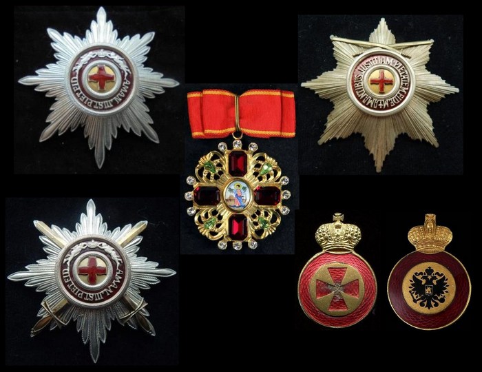 Знак ордена Св. Анна по образцу конца 18 века с хрусталем, орденские звезды, знак ордена Св. Анны на оружие