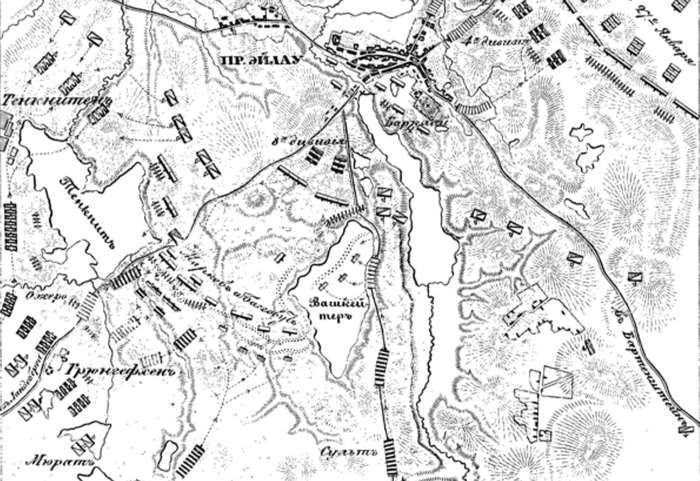Арьергардный бой Багратиона при Прейсиш Эйлау накануне генерального сражения.