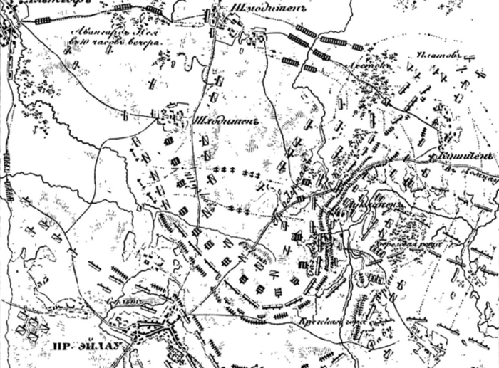 Фланговый удар корпуса Даву, сражение при Прейсиш-Эйлау, карта