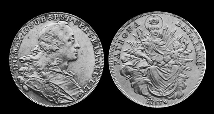 1 талер Бавария 1755 г. Максимилиан III Иосиф, КМ # 500.2