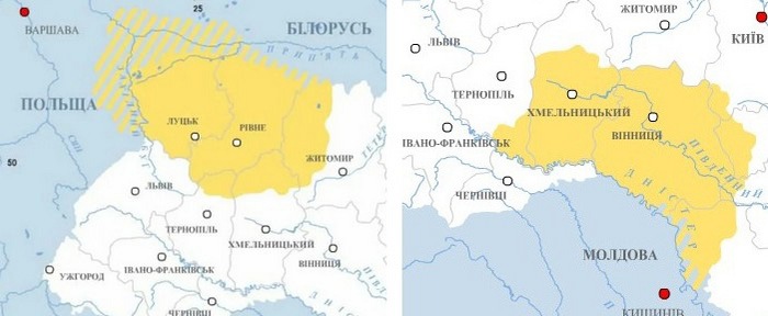Волынь и Подолия на карте Украины