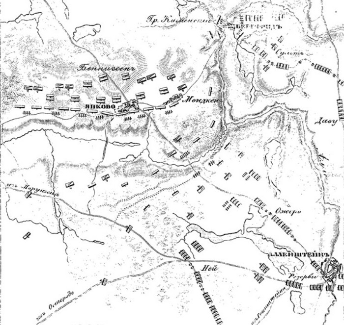 Война с Наполеоном 1807 г., бой у Янково, карта
