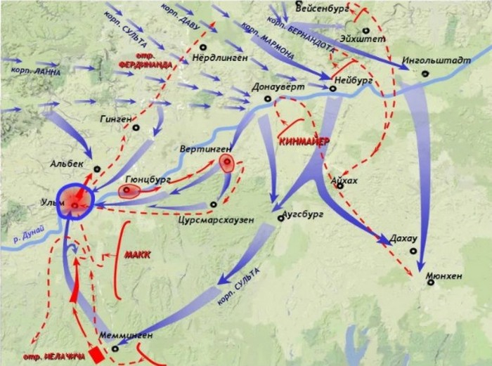 Ульмский маневр 1805 г., карта
