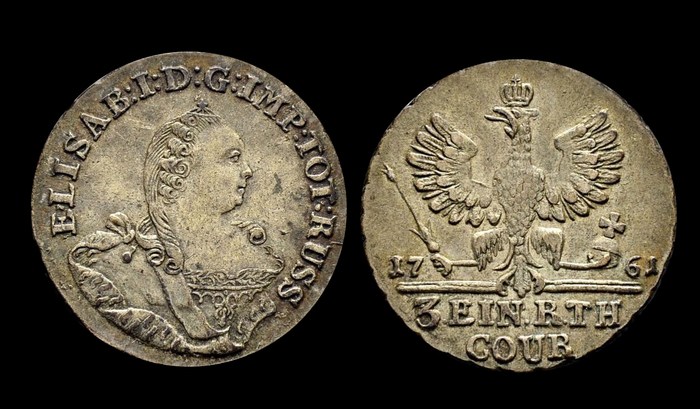 Монета 1/3 талера Елизавета Петровна, 1761 г, Пруссия