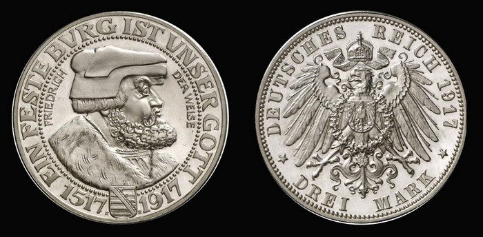 3 марки 1917 г., 400-летний юбилей Реформации, Германия