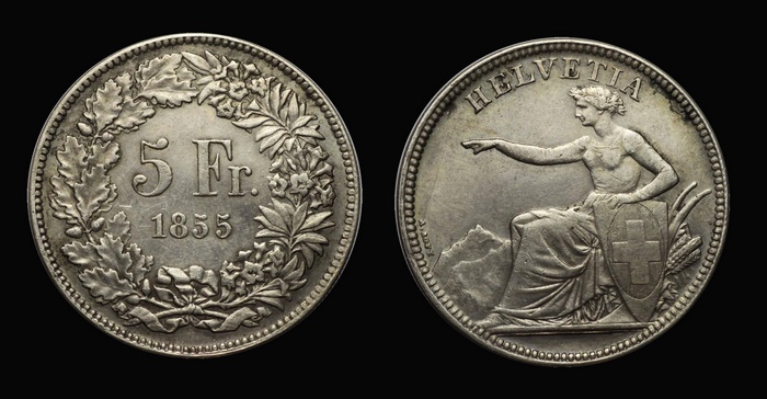 5 франков 1855 г. Золотурн, Швейцария