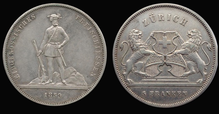 5 франков 1859 г. Цюрих, Швейцария