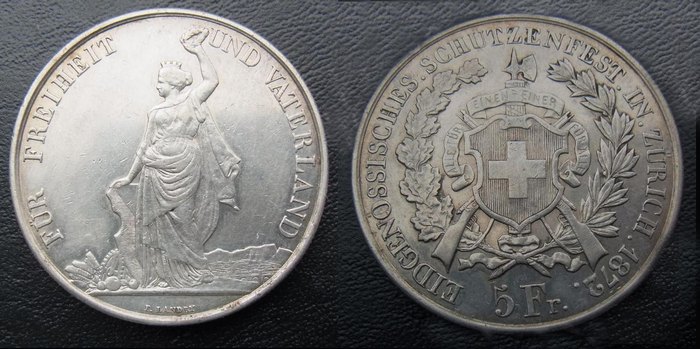5 франков 1872 г. Цюрих, Швейцария.
