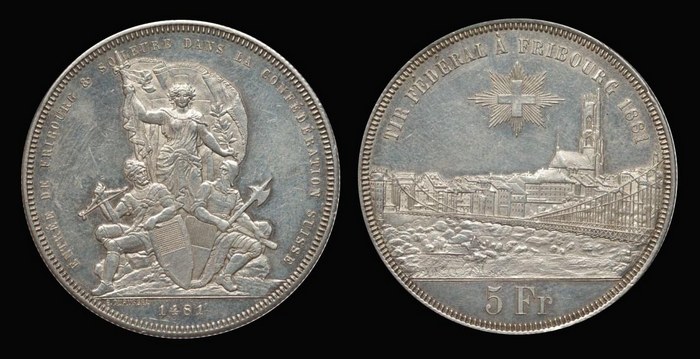 5 франков 1881 г. Фрибур, Швейцария.