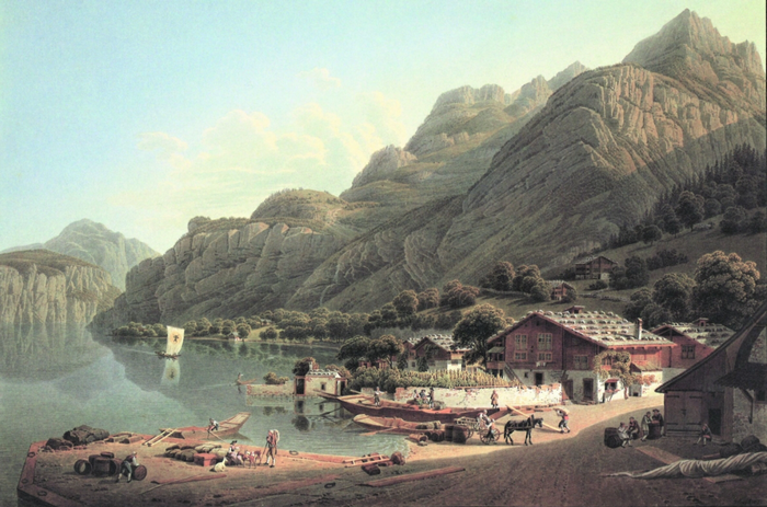 Флюэлен 1817 г., акварель, Лори Матиас Габриэль (1784-1846), Швейцария