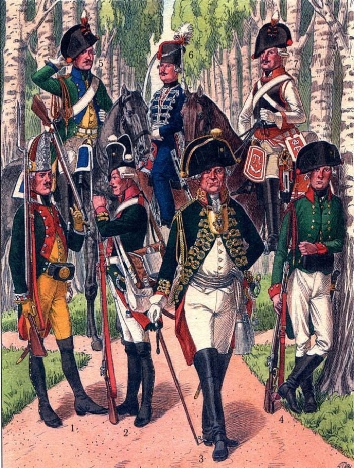 Форма пехотных полков и кавалерии императора Павла 1, лейб-гвардия, гренадеры, мушкетеры, егеря, кирасиры