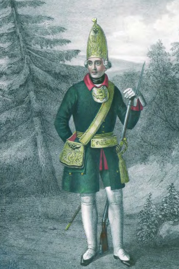 Форма офицеров гренадерских рот армейских полков, Семилетняя война 1756-1763 гг.