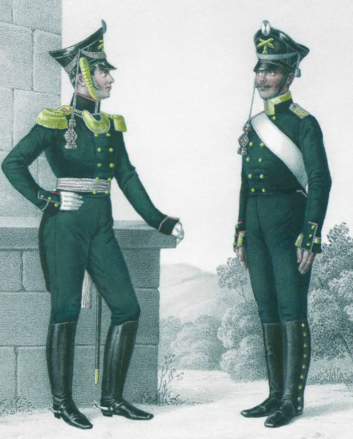 Штаб-офицер и унтер офицер пешей артиллерии 1812-1816 гг., форма