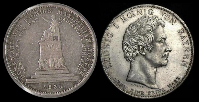 Конвенционный исторический талер 1835 г. Людвиг I, Бавария