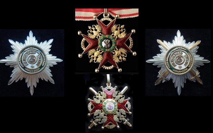 Знак ордена Св. Станислава, орденские звезды, орден Св. Станислава 3-й степени с мечами