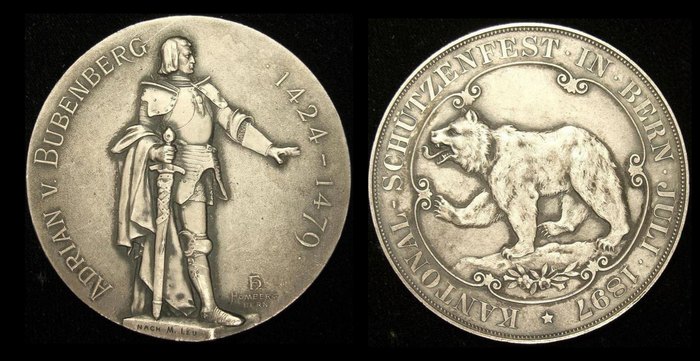 Медаль стрелкового фестиваля 18-28 июля 1897 г. в кантоне Берн, Швейцария, Адриан фон Бубенберг