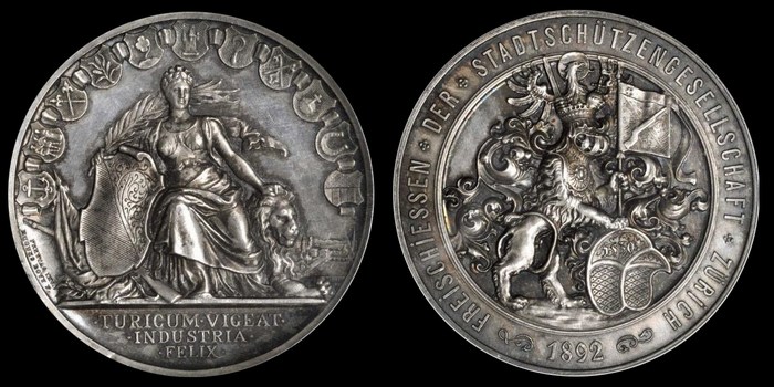 Стрелковая медаль 1892 г. Цюрих, Швейцария.