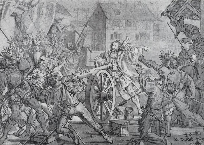 Никлаус Венги удерживает Золотурн  от религиозной войны в 1533 г., Швейцария.